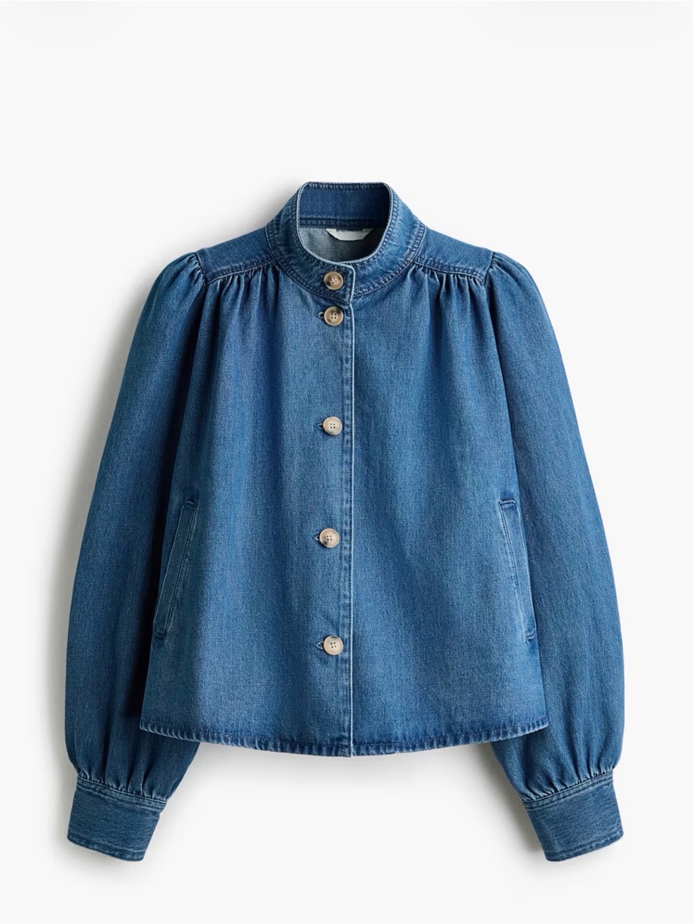H&M Women's Blue Denim Puff-Sleeve Button Jacket